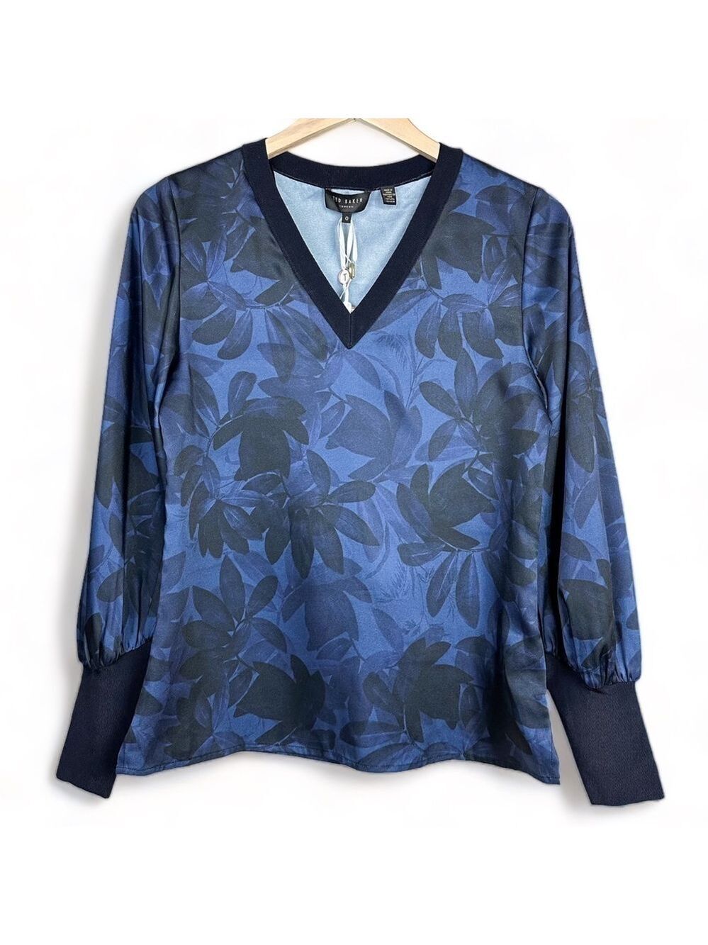 Ted Baker London Taliyer Navy Blue Blouson V-neck Balloon Sleeve Women Size 0 XS